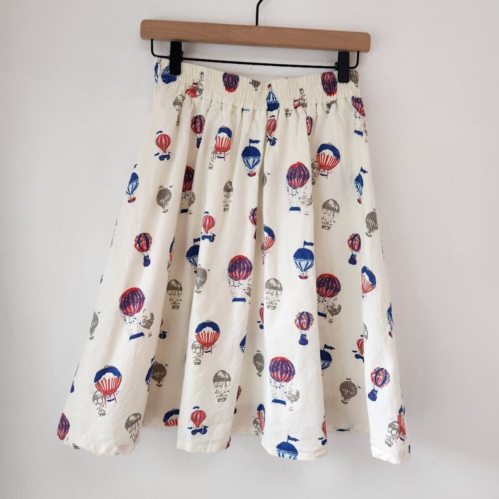 Vintage Beige Mid Skirt Twirl Circle Hot Air Balloon Novelty Print Women's S - Picture 2 of 6